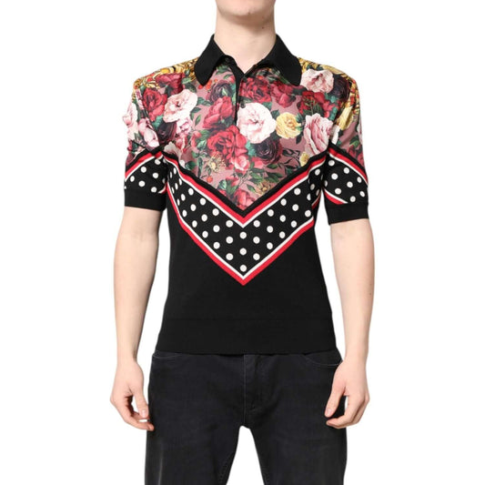 Dolce & Gabbana Black Floral Collared Short Sleeve T-shirt TSH90330-48