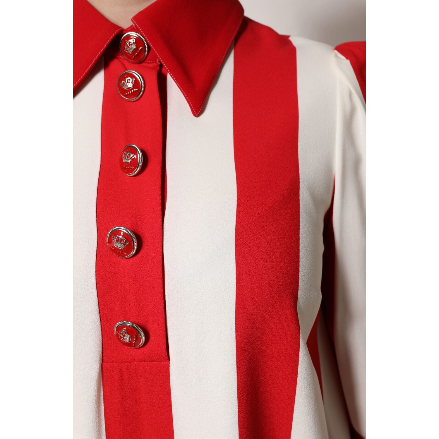 Dolce & Gabbana White Red Stripes Long Sleeves Mini Dress