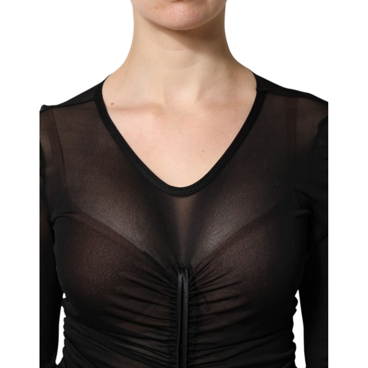 Dolce & Gabbana Black Mesh Trim Bodycon Long Sheath Dress