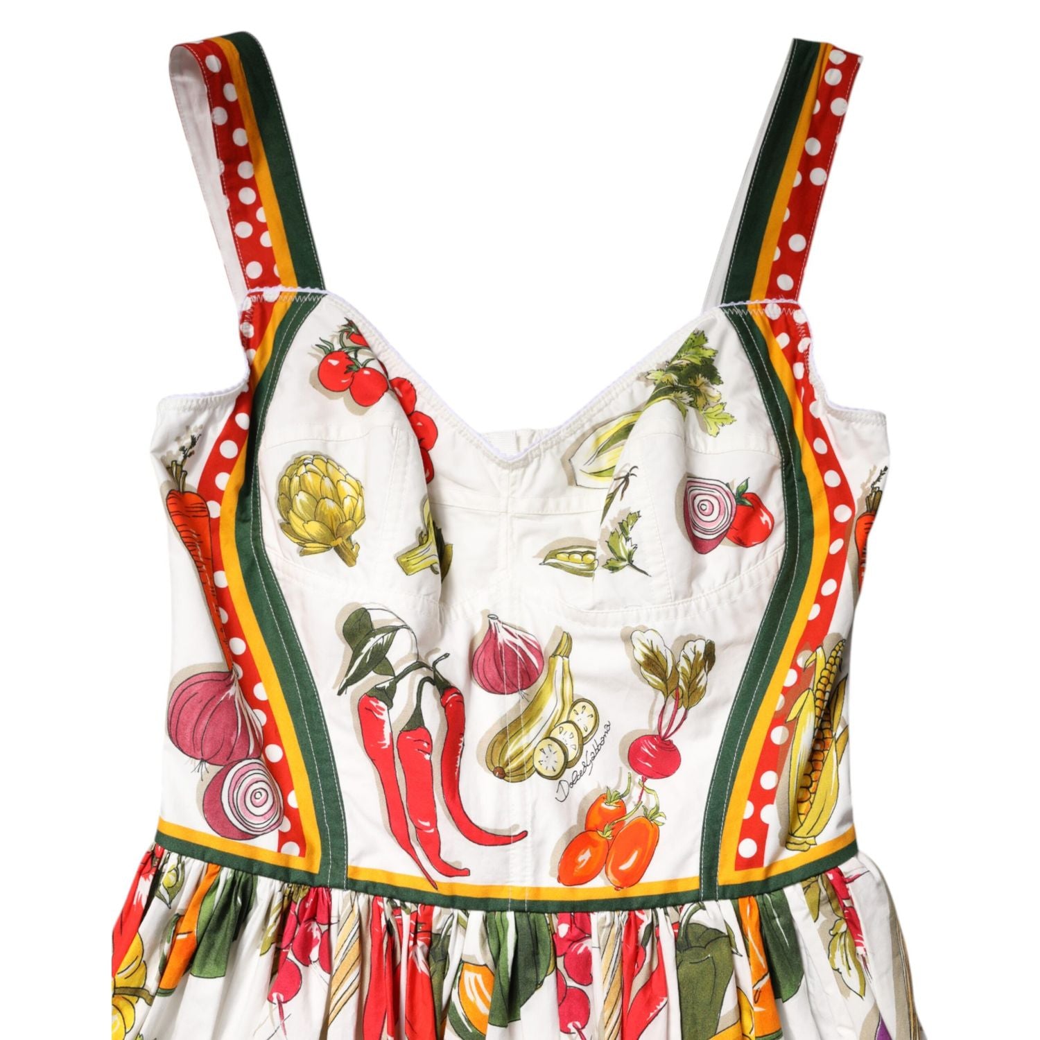 Dolce & Gabbana White Vegetables Sleeveless A-line Dress