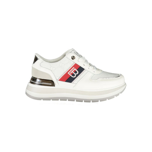 Alt Tag: Laura Biagiotti White Polyester Women Sneaker with logo embroidery and contrasting details, perfect for sporty chic style.