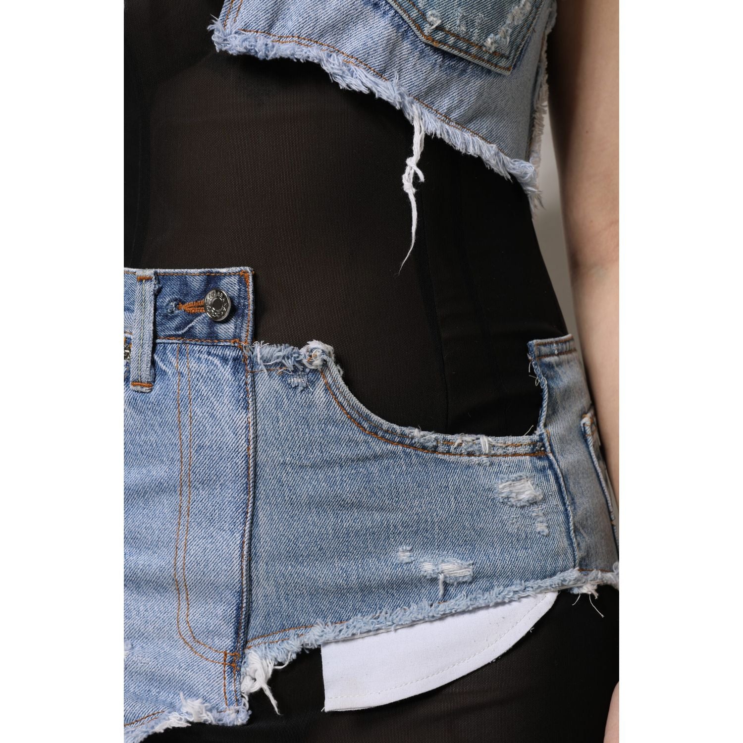 Dolce & Gabbana Black Blue Sleeveless Denim Mini Dress