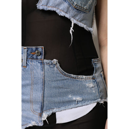 Dolce & Gabbana Black Blue Sleeveless Denim Mini Dress