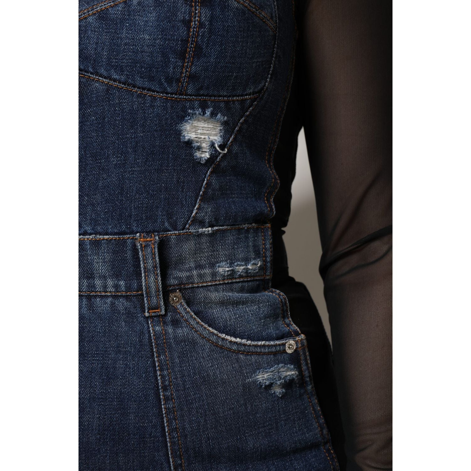 Dolce & Gabbana Black Blue Long Sleeves Denim Mini Dress