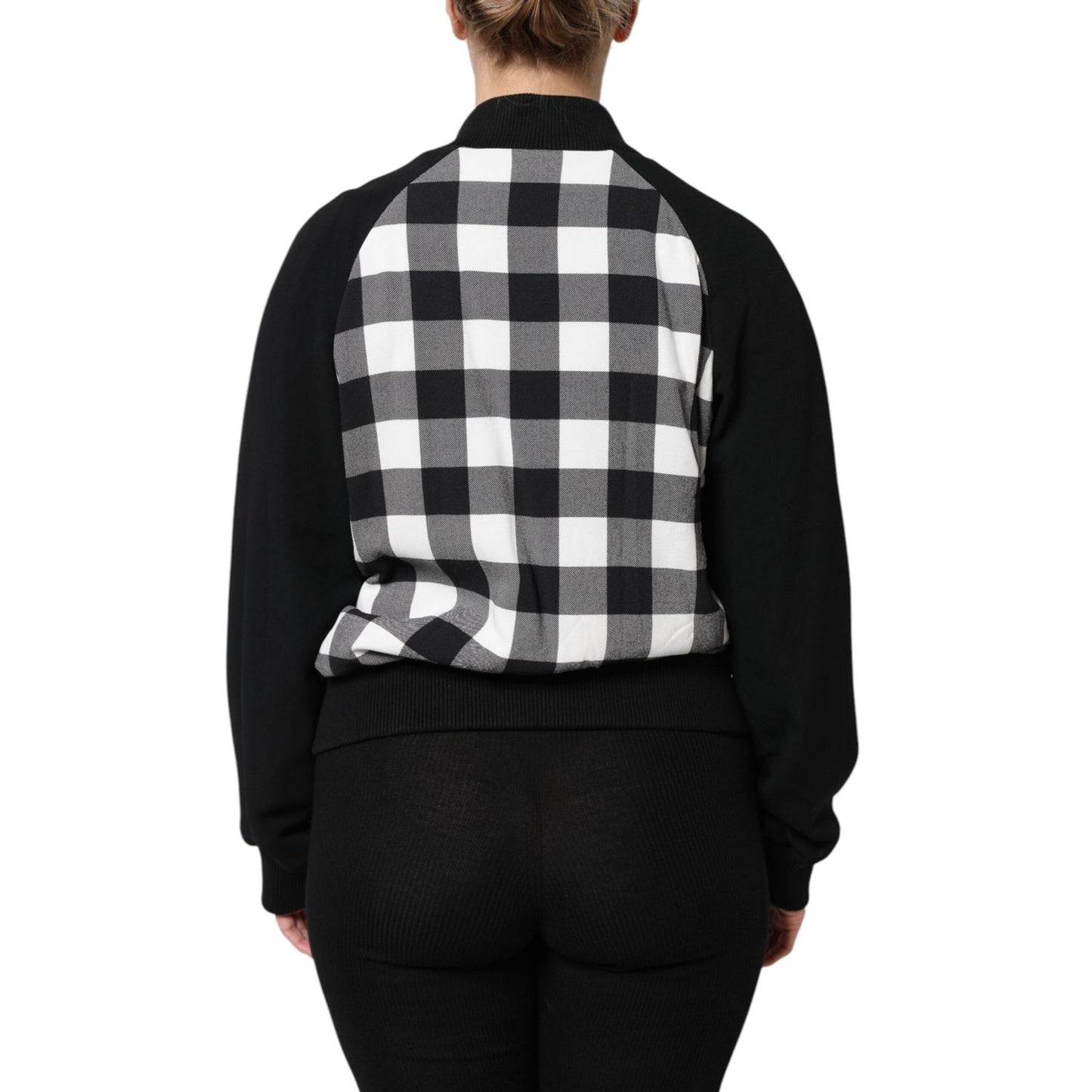Dolce & Gabbana Black White Check Floral Button Down Jacket