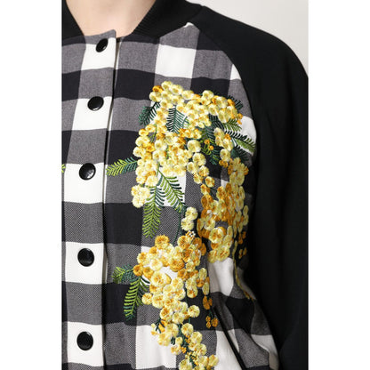 Dolce & Gabbana Black White Check Floral Button Down Jacket