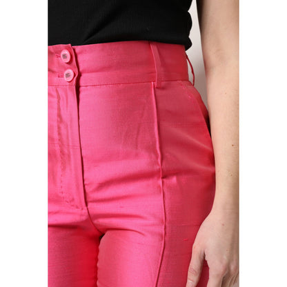 Dolce & Gabbana Pink Silk High Waist Tapered Pants