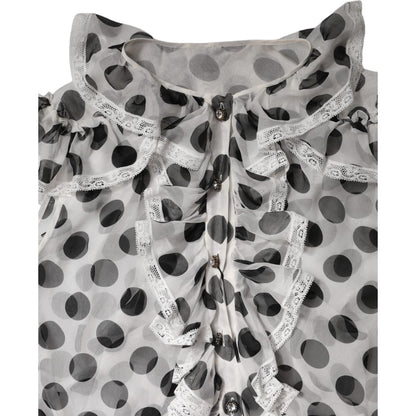 Dolce & Gabbana White Black Polka Dot Cotton Sleeveless Top