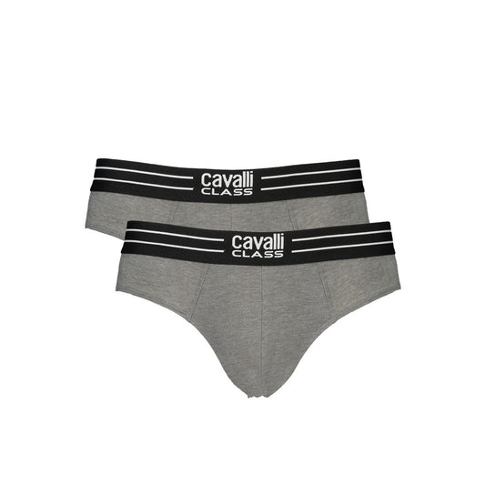 Cavalli Class Gray Cotton Men Underwear with Logo, 2-Pack