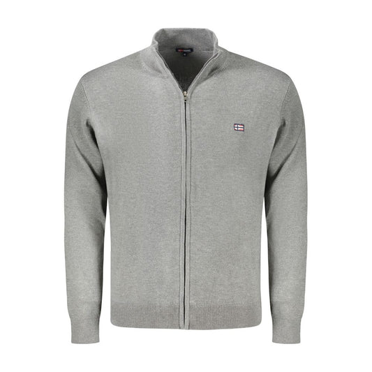 Norway 1963 gray polyester men's cardigan with zip front and logo, combining comfort and style for versatile wear.