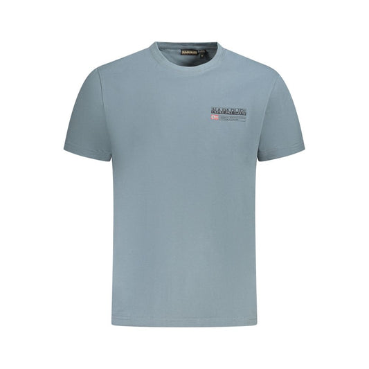 Napapijri gray cotton men's T-shirt with short sleeves and logo print, made from 100% organic cotton for casual, eco-friendly style.