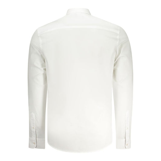 Back view of North Sails white cotton men's shirt, featuring Italian collar and button cuffs, perfect for a timeless, sophisticated look.