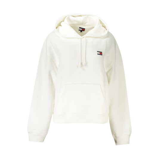 Tommy Hilfiger Women's White Cotton Hooded Sweater with Logo, Sustainable Fashion