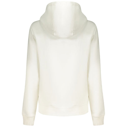 Back view of Tommy Hilfiger white cotton women's hooded sweater, showcases casual style and comfort.