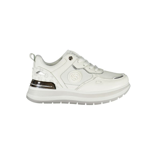 Laura Biagiotti white polyester women's sneaker with lace-up design, removable footbed, and signature logo embroidery.