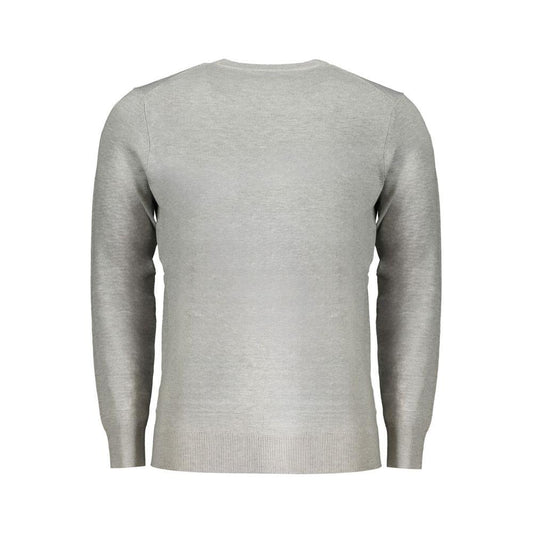 Gray polyester men's sweater by Norway 1963, featuring long sleeves and crew neck, with iconic embroidery for stylish sophistication.