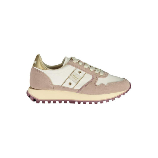 Blauer white polyester women sneaker with purple and gold accents, showcasing trendy urban style and comfort with a unique sporty design.