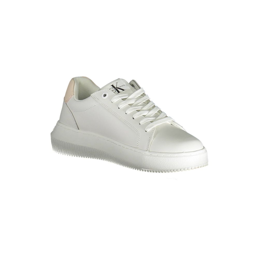 Calvin Klein White Polyester Women Sneaker with logo and contrasting details, made from recycled materials for eco-conscious style.