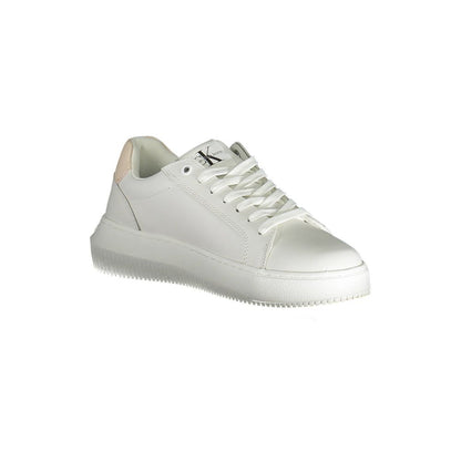 Calvin Klein White Polyester Women Sneaker with logo and contrasting details, made from recycled materials for eco-conscious style.