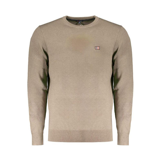 Norway 1963 brown wool men's sweater with long sleeves and crew neck featuring logo embroidery.