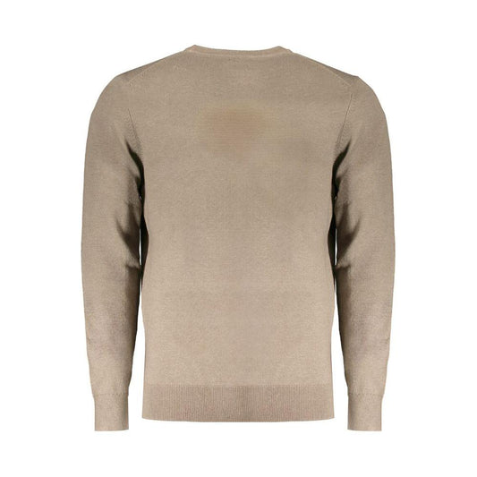 Brown wool men's sweater, Norway 1963, showcasing back view with crew neck and long sleeves, perfect for Scandinavian chic fashion.
