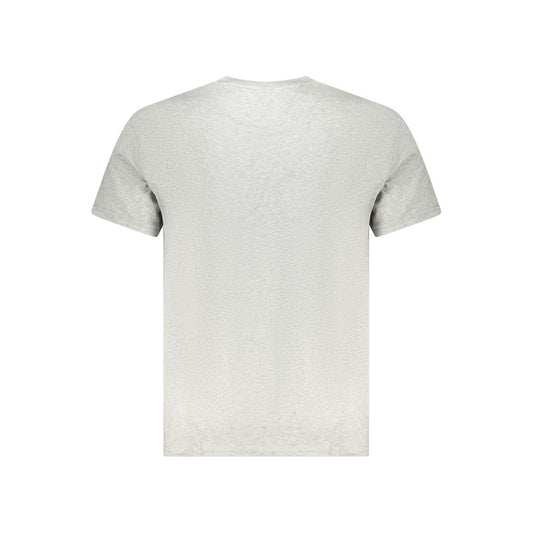 Back view of Tommy Hilfiger gray cotton men's t-shirt with short sleeves and crew neck, emphasizing sustainable fashion.