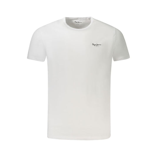 Pepe Jeans white cotton men's T-shirt with crew neck and logo, slim fit for stylish comfort and durability.