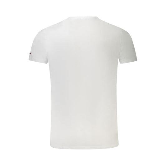Back view of Pepe Jeans white cotton men's T-shirt showcasing slim fit and short sleeves.