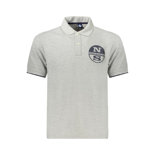 North Sails gray cotton men's polo shirt with logo, short sleeves, two-button design, ideal for casual nautical style.