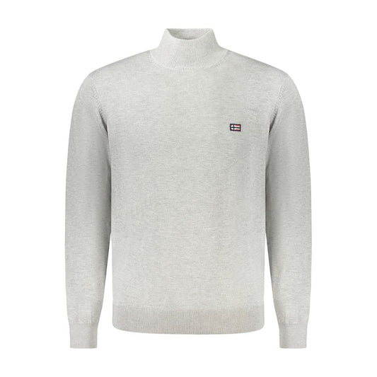 Norway 1963 gray acrylic men's sweater with high neck and logo embroidery, perfect for stylish day-to-night transitions.