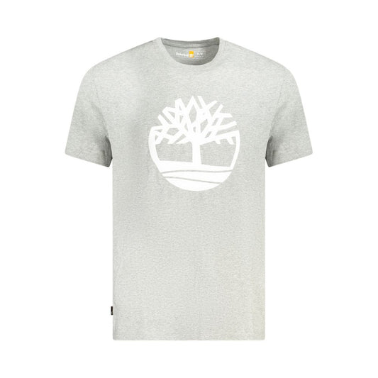 Timberland gray cotton men's t-shirt with logo, short-sleeve, regular fit, crew neck. Elevate casual style with comfort and outdoor spirit.