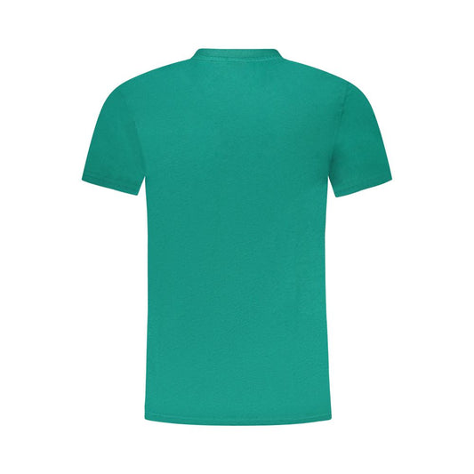 Back view of Cavalli Class Green Cotton Men's T-Shirt with short sleeves, crew neck, and bold design for modern fashion lovers.