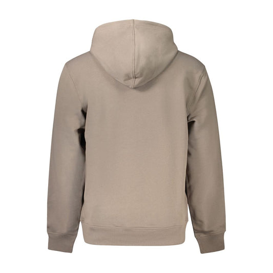 Calvin Klein brown cotton men's hoodie with hood and long sleeves, featuring a minimalist design, shown from the back view.