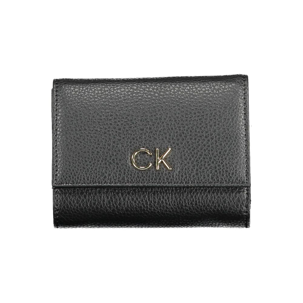 Calvin Klein Black Polyethylene Women Wallet with RFID blocking and zip closure, featuring sleek design and CK logo.