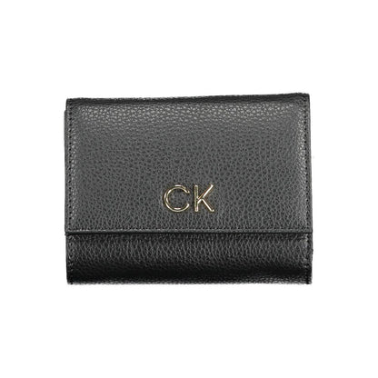 Calvin Klein Black Polyethylene Women Wallet with RFID blocking and zip closure, featuring sleek design and CK logo.