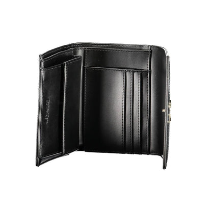 Calvin Klein Black Polyethylene Women Wallet interior, open with multiple card slots, RFID blocking, and zip closure.