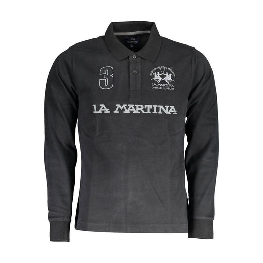 La Martina Black Cotton Men Polo Shirt