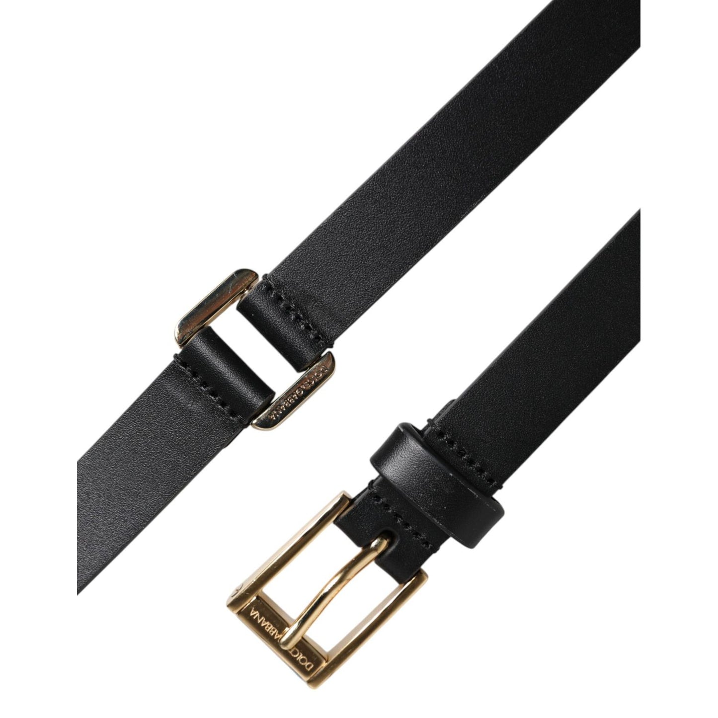 Dolce & Gabbana Black Classic Gold Metal Logo Buckle Belt