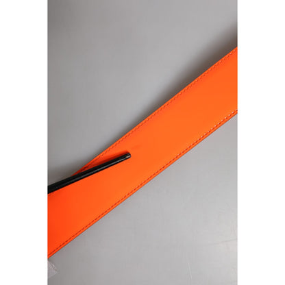 Dolce & Gabbana Orange Gold Tone Metal Logo Buckle Belt