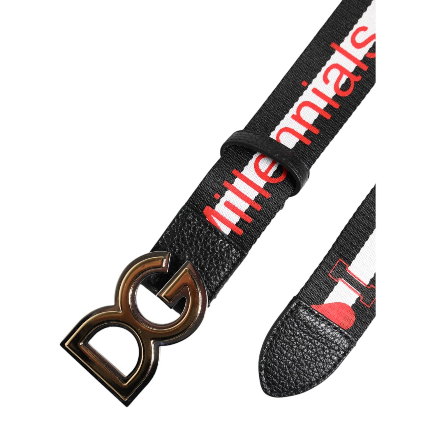 Dolce & Gabbana Black Cotton Logo Print DG Buckle Belt
