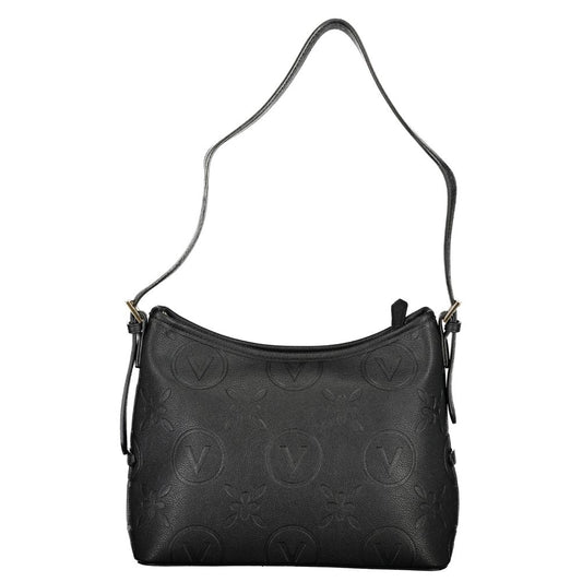 Mario Valentino Black Polyethylene Handbag with adjustable strap, two internal pockets, contrasting details, and zip closure.