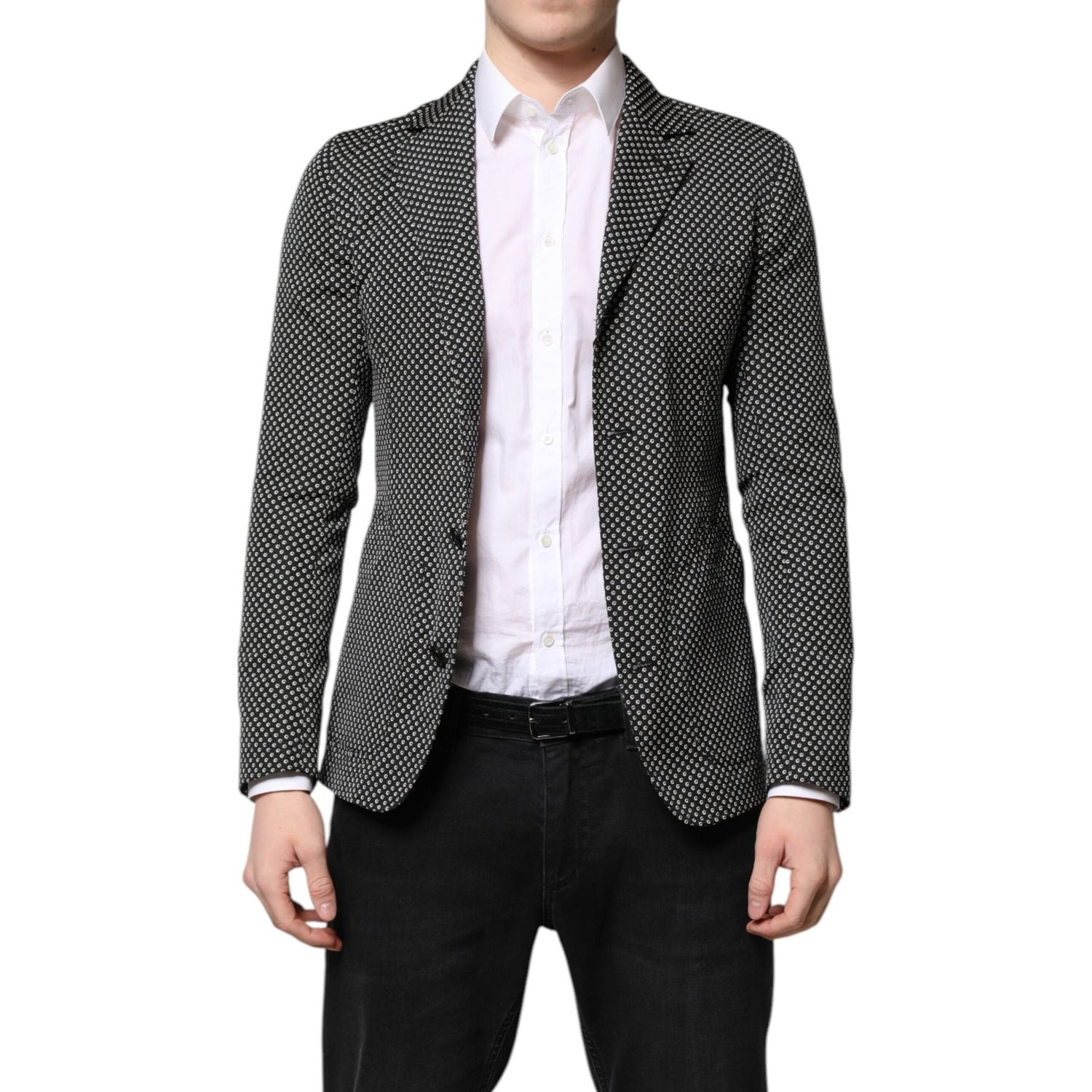 Dolce & Gabbana Black White Patterned Men Suit Coat Blazer
