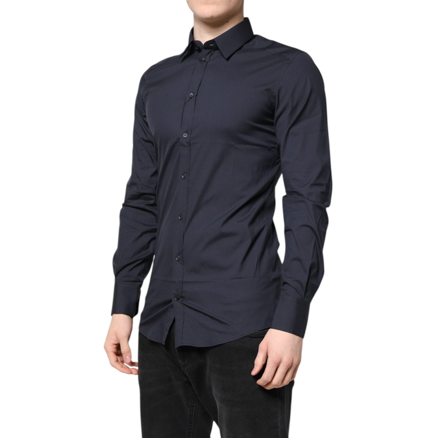 Dolce & Gabbana Dark Blue GOLD Cotton Dress Formal Shirt