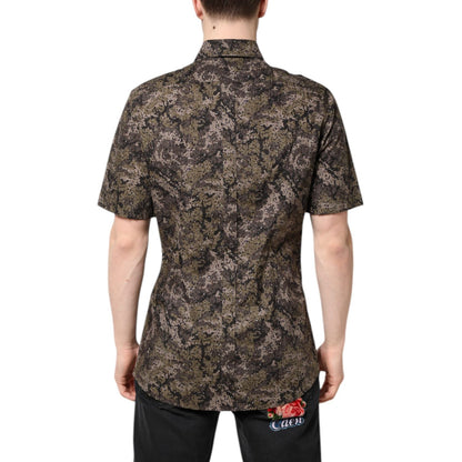 Dolce & Gabbana Multicolor Camouflage Button Down GOLD Shirt