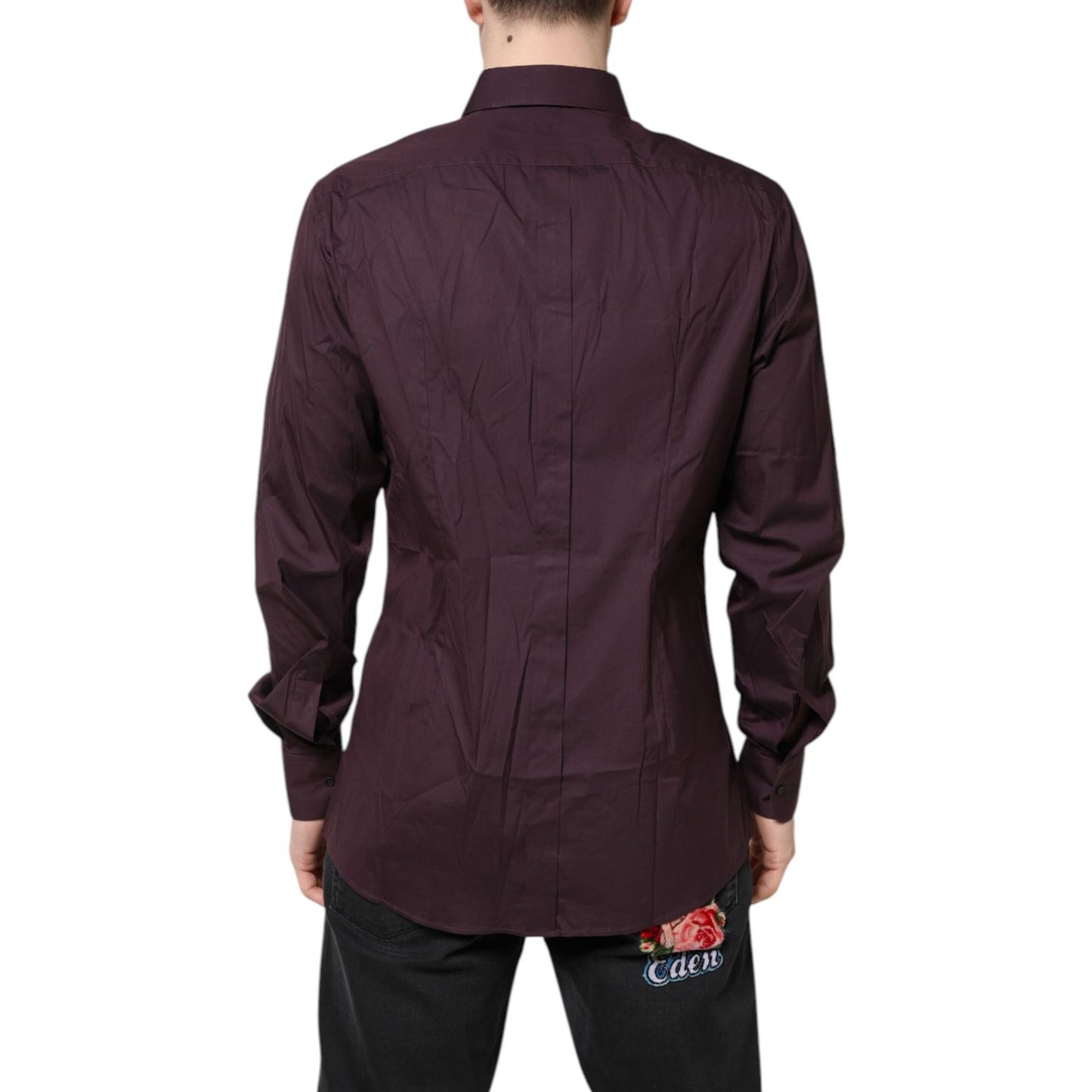 Dolce & Gabbana Burgundy Cotton GOLD Long Sleeves Shirt