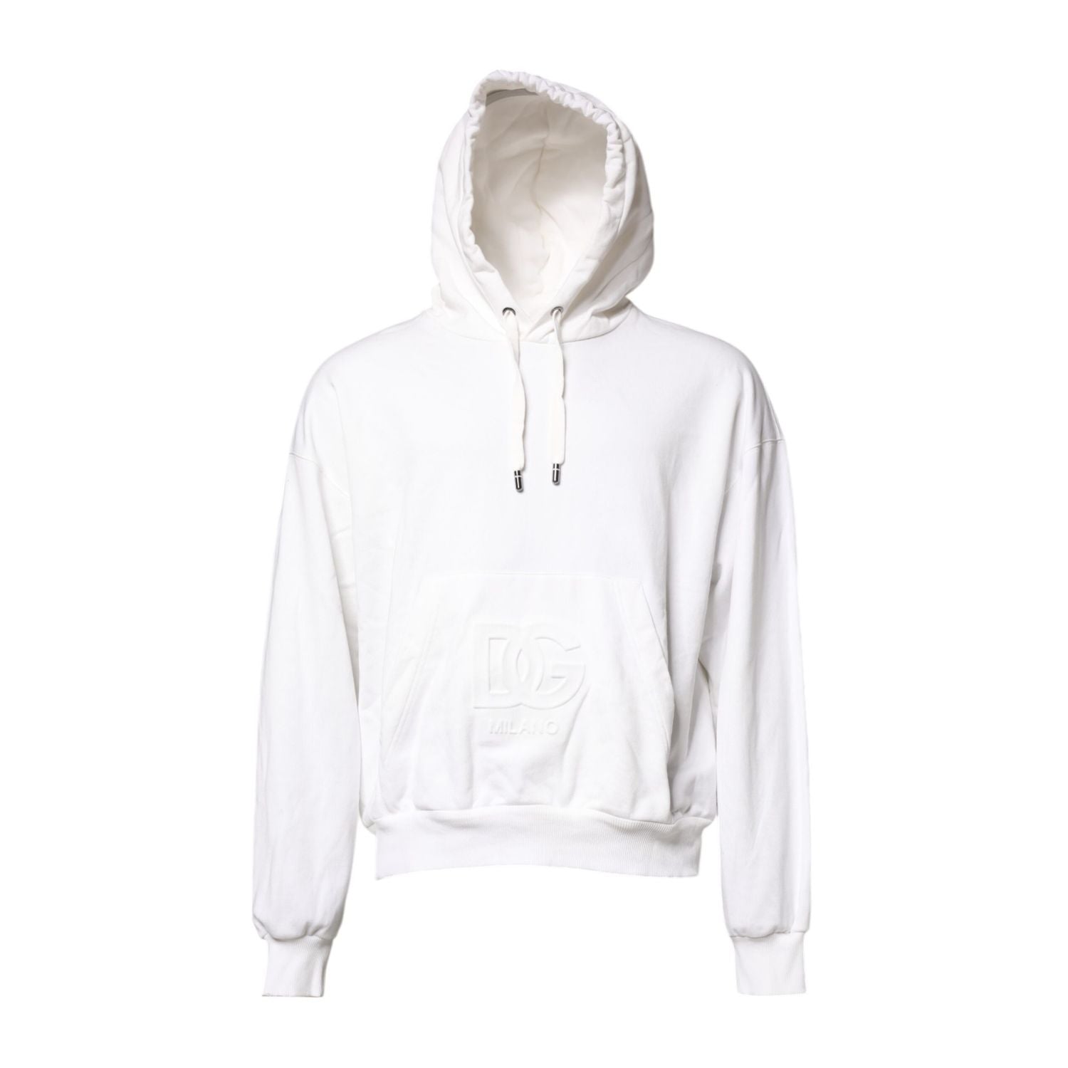 Dolce & Gabbana White Embossed Logo Hooded Sweatshirt Sweater