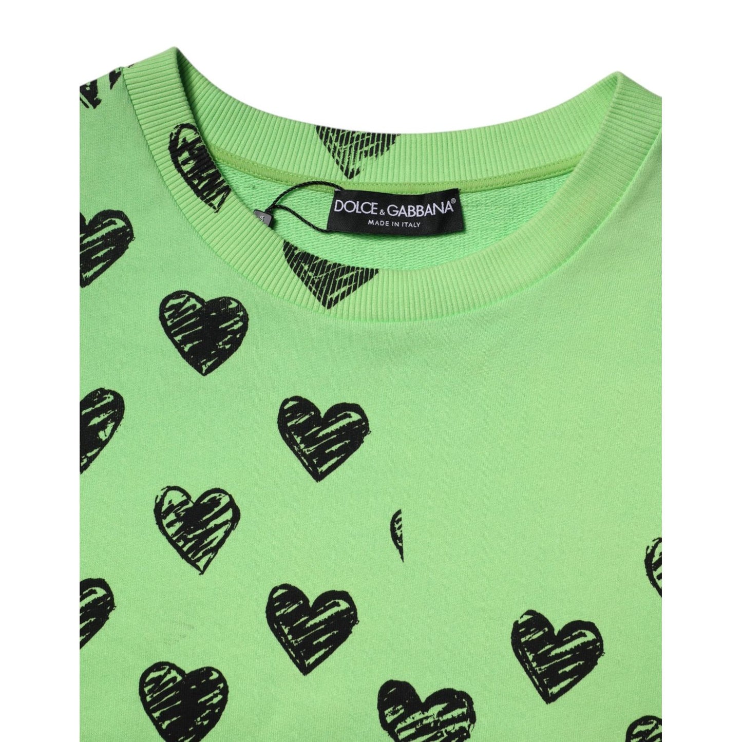 Dolce & Gabbana Green Heart Print Crew Neck Pullover Sweater