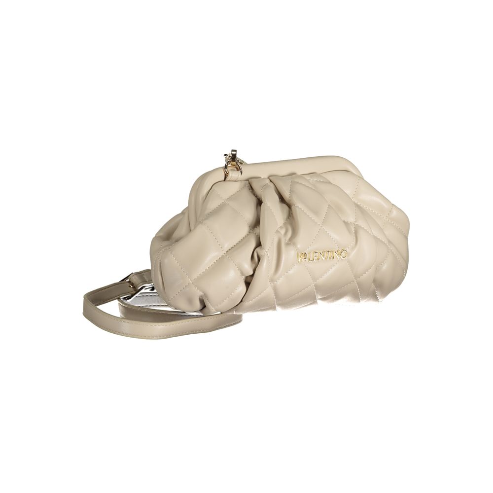 Mario Valentino Beige Polyethylene Handbag with shoulder strap, internal pockets, and snap closure