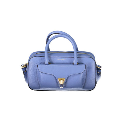 Coccinelle Light Blue Leather Women Handbag with elegant design and detachable shoulder strap for versatile style.