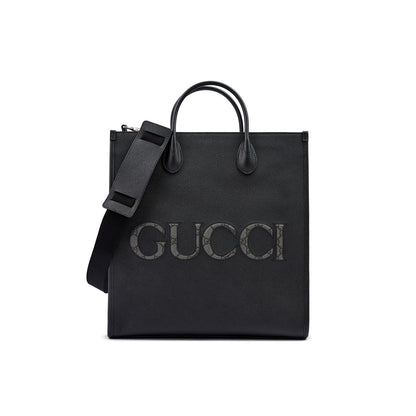 Gucci Black Leather Logo Medium Tote Bag